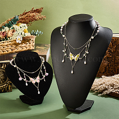 2 шт. 2 цвета сплава эмаль бабочка кулон двухслойные ожерелья для женщин&nbsp;NJEW-OC0001-05