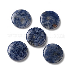 Pendentifs en jaspe tache bleue naturelle, breloques rondes plates, 30x6~7.5mm, Trou: 1.2mm