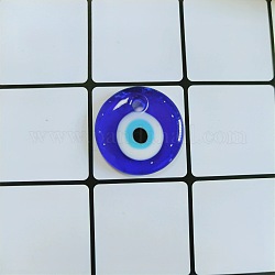 Прозрачные стеклянные подвески, плоские круглые с сглаза, синие, 30 мм