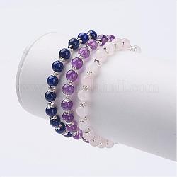 Naturstein Perlen Armbänder strecken, mit Messing Perlkappen, silberfarben plattiert, 1-7/8 Zoll (46 mm)