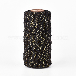 2-слойный хлопковый шнур макраме, с золотой проволоки, витая хлопковая веревка, для настенного крепления, ремесла, Подарочная упаковка, чёрные, 1~1.5 мм, около 109.36 ярда (100 м) / рулон
