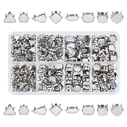 CHGCRAFT 8 Style Brass Sew on Prong Settings, Claw Settings for Pointed Back Rhinestone, Mixed Shapes, Stainless Steel Color, 6x3x0.23mm, Fit fot 3x6mm horse eye rhinestone cabochon, 290pcs/box