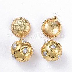 Latón pendientes colgantes aretes, Con perlas y nueces, dorado, 43 mm, pin: 0.8 mm