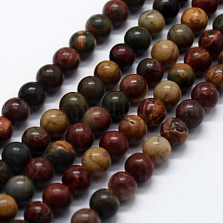 Natural Polychrome Jasper/Picasso Stone/Picasso Jasper Beads Strands, Round, 6mm, Hole: 0.5mm, about 62pcs/strand,  14.96 inch(38cm)