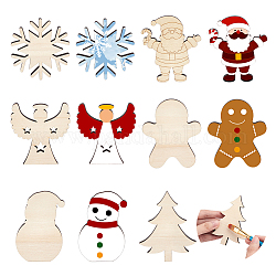 Mayjoydiy us 1 juego de recortes de madera sin terminar, para la Navidad, muñeco de nieve/hombre de pan de jengibre/árbol, encaje antiguo, 7.9~10x6.7~7.9x0.75 cm, 1pc / estilo, 6 estilo, 6 PC / sistema