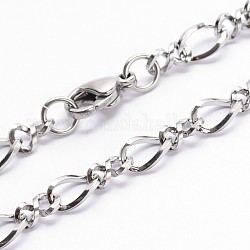 Moda 304 acero inoxidable collares de cadena, con broches de langosta, color acero inoxidable, 19.7 pulgada (50 cm)