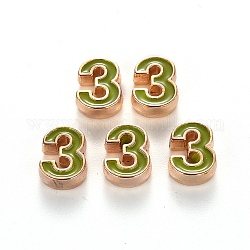 Alloy Enamel Beads, Number, Cadmium Free & Lead Free, Light Gold, Olive Drab, Num.3, 10x7.5x3mm, Hole: 1.5mm
