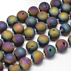 Круглые гальванические натуральный druzy жеода кварцевые нити бисер, с покрытием разноцветным, 20 мм, отверстие : 1 мм, около 18 шт / нитка, 16 дюйм