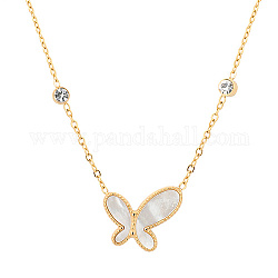 Ожерелье с подвеской-бабочкой из натуральной ракушки и фианитами, ожерелье нержавеющей стали, золотые, 16.54 дюйм (42 см)