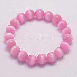 Cat Eye Beads Stretch Bracelets, Round, Pink, 1-7/8 inch(47mm)