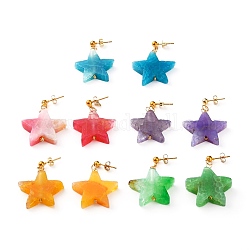 Boucles d'oreilles pendantes étoiles en agate naturelle, avec embouts de boucle d'oreille boule de fer et poussoirs d'oreilles en laiton, or, couleur mixte, 1-1/2 pouce (38 mm), pin: 0.7 mm