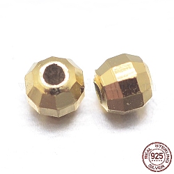 Perles intercalaires rondes à facettes 925 en argent sterling, véritable 18k plaqué or, 2mm, Trou: 0.8mm, environ 1086 pcs/20 g