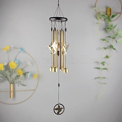 Wood Hanging Wind Chime Decor, with Golden Iron Column Pendants, for Home Hanging Ornaments, Bird, 640x95mm