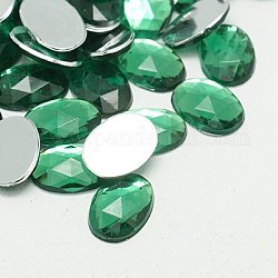 Cabuchones de diamante de imitación de acrílico de Taiwan imitación, facetados, óvalo espalda plana, verde mar, 18x13x4mm, aproximamente 500 unidades / bolsa