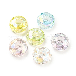 Placage uv perles européennes acryliques irisées arc-en-ciel, Perles avec un grand trou   , rondelle, couleur mixte, 15x15x8mm, Trou: 6mm