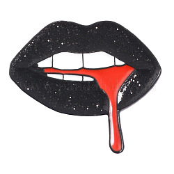 Creative Zinc Alloy Brooches, Enamel Lapel Pin, with Iron Butterfly Clutches or Rubber Clutches, Electrophoresis Black Color, Lip, Black, 25.5x20mm, Pin: 1mm