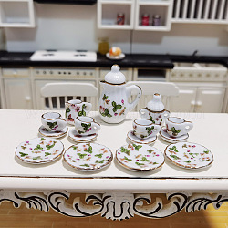 Mini-Keramik-Teesets, inklusive Teetasse, Untertasse, Teekanne, Sahnekännchen, Zuckerschüssel, Miniatur-Ornamente, Mikro-Landschaftsgarten-Puppenhauszubehör, vorgetäuschte Requisitendekorationen, Blumenmuster, 15 Stück / Set