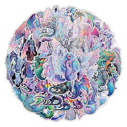 50 Stück holografische PVC-selbstklebende Engel-Meerjungfrau-Gragon-Aufkleber, Wasserfeste Aufkleber für Kinderkunsthandwerk, Flasche, Gepäckdekor, Mischfarbe, 40~55 mm