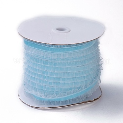 Nylon Elastic Ribbon, with Lace, for Jewelry Making, Light Sky Blue, 1 inch(25mm), 50yards/roll(45.72m/roll)
