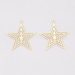 Brass Pendants, Etched Metal Embellishments, Long-Lasting Plated, Star, Light Gold, 22.5x21.5x0.3mm, Hole: 1.2mm