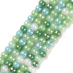 Fili di perle di vetro elettrolitico transperant, ab colore placcato, tondo, verde mare medio, 4~4.5mm, Foro: 0.9 mm, circa 100pcs/filo, 14.96'' (38 cm)