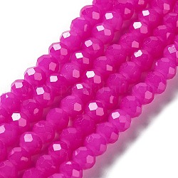 Baking Painted Imitation Jade Glass Bead Strands, Faceted Rondelle, Fuchsia, 6x5mm, Hole: 1.2mm, about 85pcs/strand, 16.73''(42.5cm)