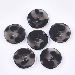 4 bottone in acrilico buche, gommato, rotondo e piatto, nero, 25.5x4.5mm, Foro: 2 mm