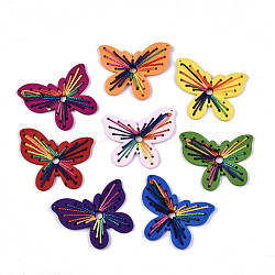 Напечатаны деревянные большие кулоны, окрашенные, полиэстером, бабочка, разноцветные, 55x64x5 мм, отверстие : 1.5 мм
