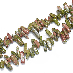 Natur Unakit Perlen Stränge, Chip, 10~30x5~10x3~9 mm, Bohrung: 1 mm, ca. 65~85 Stk. / Strang, 14.9 Zoll