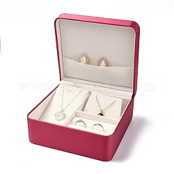 Кожа PU комплект ювелирных изделий коробки, с белой губкой, для ожерелий и сережек, строковый стиль, прямоугольные, темно-красный, 15.1x14.2x7.2 см