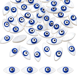 Nbeads 2 Stränge natürliche Muschelperlen Stränge, mit Emaille, Pferd Auge mit bösen Blick, königsblau, 17~18x8x5 mm, Bohrung: 0.6 mm, ca. 22 Stk. / Strang, 16.14 Zoll (41 cm)