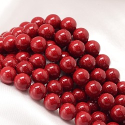 Bollos de perlas redondas de perlas de concha pintada para hornear, de color rojo oscuro, 4mm, agujero: 0.8 mm, aproximamente 103 pcs / cadena, 15.74 pulgada