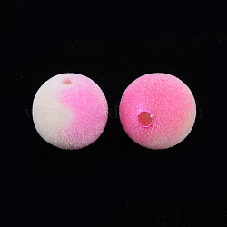 Flockige Plastikperlen, Runde, neon rosa , 12 mm, Bohrung: 1.8 mm
