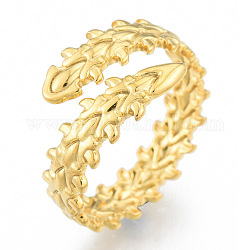 Chapado en iones (ip) 201 hoja de acero inoxidable anillo de puño abierto para mujer, real 18k chapado en oro, nosotros tamaño 9 1/4 (19.1 mm)