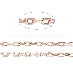 Revestimiento iónico (ip) 304 cadenas portacables de acero inoxidable, cadenas de corte de diamante, soldada, facetados, con carrete, oval, oro rosa, 1.5x1x0.3mm, aproximadamente 32.8 pie (10 m) / rollo