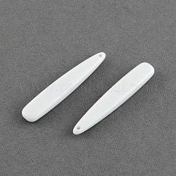 Acrylic Opaque Pendants, Flat Teardrop, White, 20x5x2.5mm, Hole: 1mm, about 2300pcs/500g