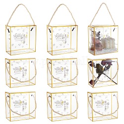Transparente Geschenkboxen für Haustierbonbons, Goodies-Aufbewahrungskoffer mit Seilgriff, Viereck, golden, 14x7x14 cm