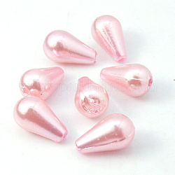 Abs de plástico imitación perla, lágrima, rosa, 10x6mm, agujero: 1 mm