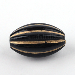 Los abalorios de acrílico de chapado ovalada, metal dorado enlaced, negro, 24x16x16mm, agujero: 2 mm, aproximamente 174 unidades / 500 g