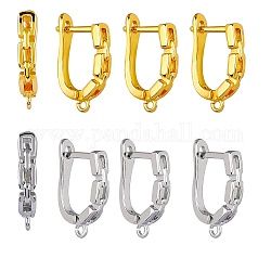 4 Pairs 2 Colors Brass Hollow Out Rectangle Hoop Earring Findings, Latch Back, Lead Free & Cadmium Free, Platinum & Golden, 18.5x12x3mm, Hole: 1.2mm, Pin: 1mm, 2 Pairs/color