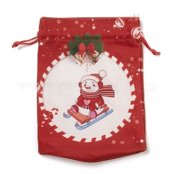Sacs en tissu rectangulaires sur le thème de Noël avec cordon de jute, poches à cordon, pour emballage cadeau, bonhomme de neige, 19x16x0.6 cm