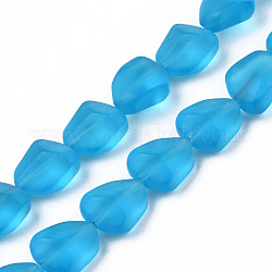 Transparent Frosted Glass Beads Strands, Nuggets, Dodger Blue, 15x11.5x8.5mm, Hole: 1mm, about 40pcs/strand, 22.83''(58cm)
