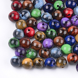 Perles acryliques, style de pierres fines imitation, ronde, couleur mixte, 10x9.5mm, Trou: 1.8mm, environ 875 pcs/500 g