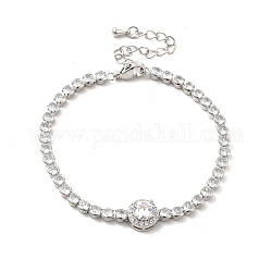 Bracelet à maillons ronds plats avec zircons cubiques transparents et chaînes de tennis, bijoux en laiton pour femmes, platine, 6-1/2 pouce (16.5 cm)