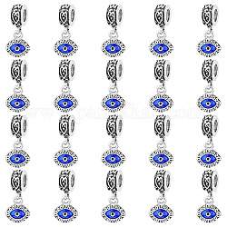 DICOSMETIC 40Pcs Evil Eye Dangle Charms Blue Evil Eye Charms with Large Hole Hanger Beads Antique Silver Enamel European Beads Charms Vintage Alloy Dangle Charms for Jewelry Making, Hole: 5mm