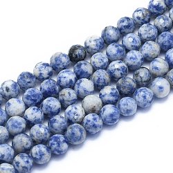 Натуральное синее пятно нитки из бисера яшмы, круглые, граненый (128 грань), 8 мм, отверстие : 1.2 мм, около 49 шт / нитка, 15.16 дюйм (38.5 см)