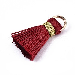 Handmade Polycotton(Polyester Cotton) Tassel Decorations, Pendant Decorations, with Golden Iron Loops, Dark Red, 17~21x10x5mm, Jump Ring: 6x0.7mm, Inner Diameter: 4.6mm