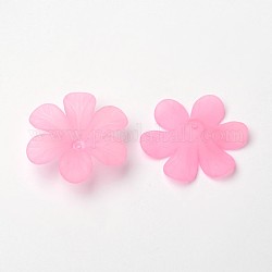 Perles de fleur rose en acrylique transparent clair mat pour le bricolage de bijoux, environ 33 mm de diamètre, épaisseur de 8mm, Trou: 1.5~2mm