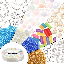 DIY Jewelry Set Making Kits, Including Round & Column & Star & Rabbit Head Acrylic Beads, ABS Plastic Beads, Glass Seed Beads, Alloy Clasps, Iron Jump Rings & End Chains, Mixed Color, Beads: 1090pcs/set