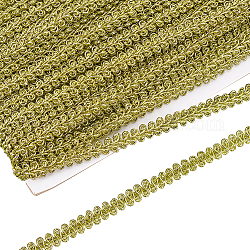 Ribete de encaje trenzado de poliéster metalizado brillante, cinta de encaje de ciempiés de costura, para accesorios de ropa y accesorios para cortinas, amarillo verdoso, 3/8 pulgada (10 mm), aproximadamente 27.34 yarda (25 m) / tarjeta